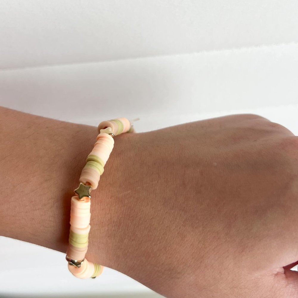 Pink and Beige Boho Beaded Bracelet
